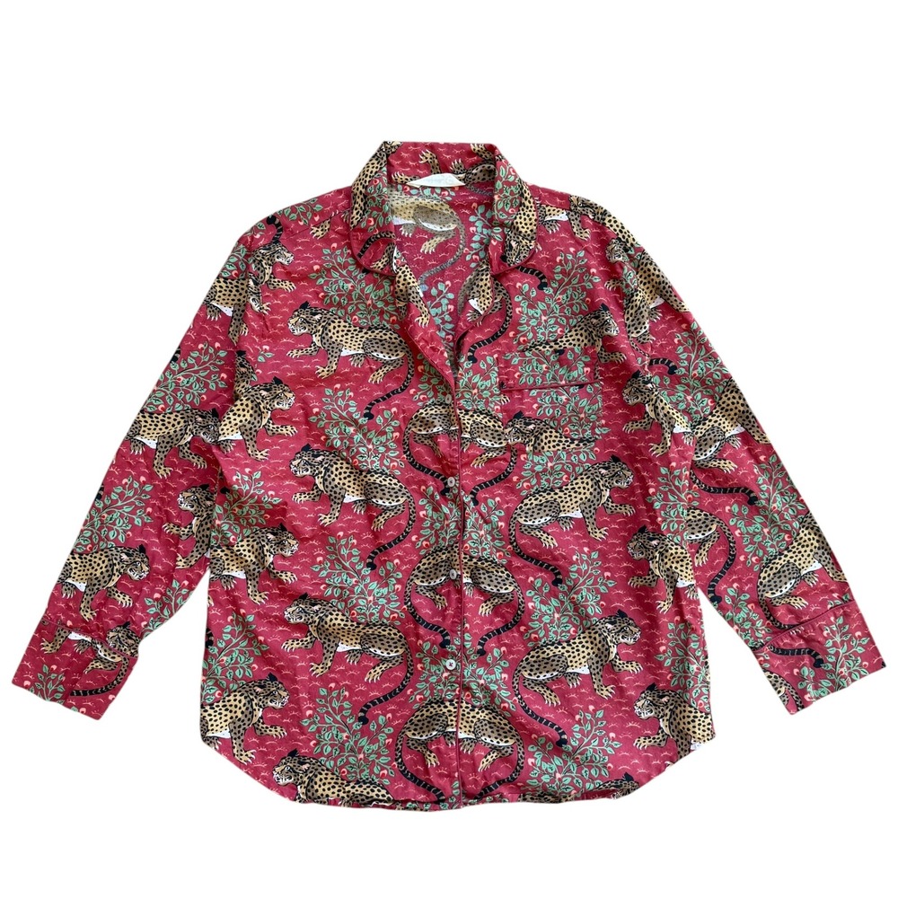 Printfresh Women Red Leopard Cotton Pajama Set Long Sleeve Top & Pants Large - Picture 4 of 14
